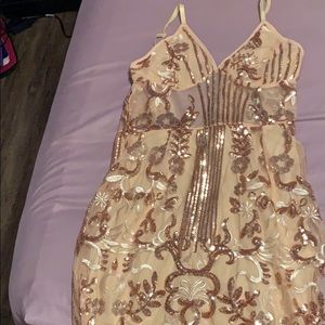 Rose gold sheer strappy panel sequin bodycon dress